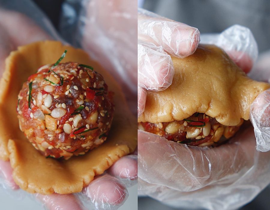 Bọc banh đều, không để hở nhân